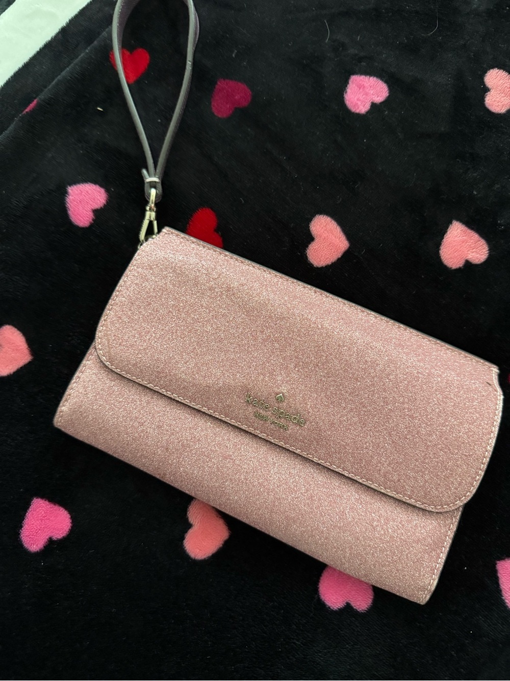 kate spade Rose Gold Glitter Clutch Wristlet